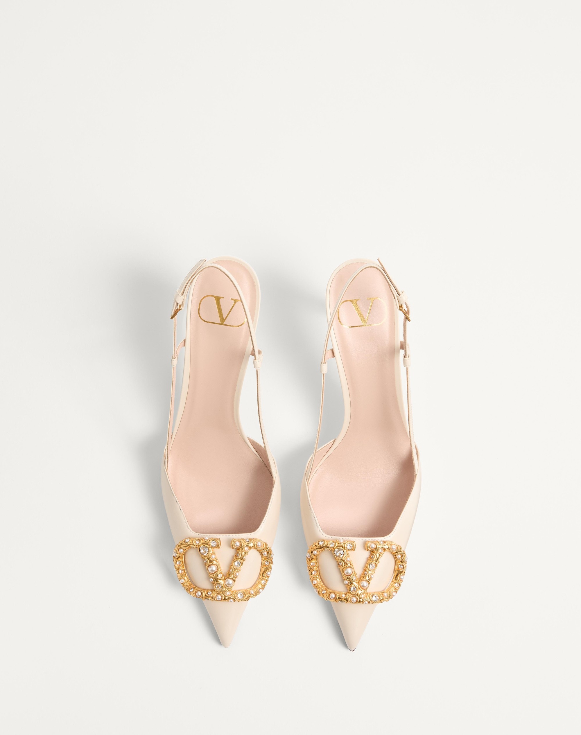 VLOGO SIGNATURE SLINGBACK CALFSKIN PUMP WITH JEWEL LOGO 80MM - 4