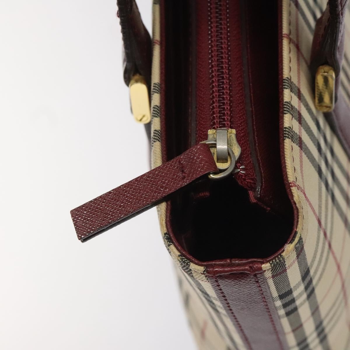 Burberry Nova Check Tote Bag Canvas Leather Beige Red Gold - 10