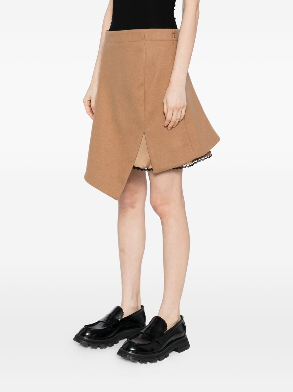 asymmetric lace-trim skirt - 3