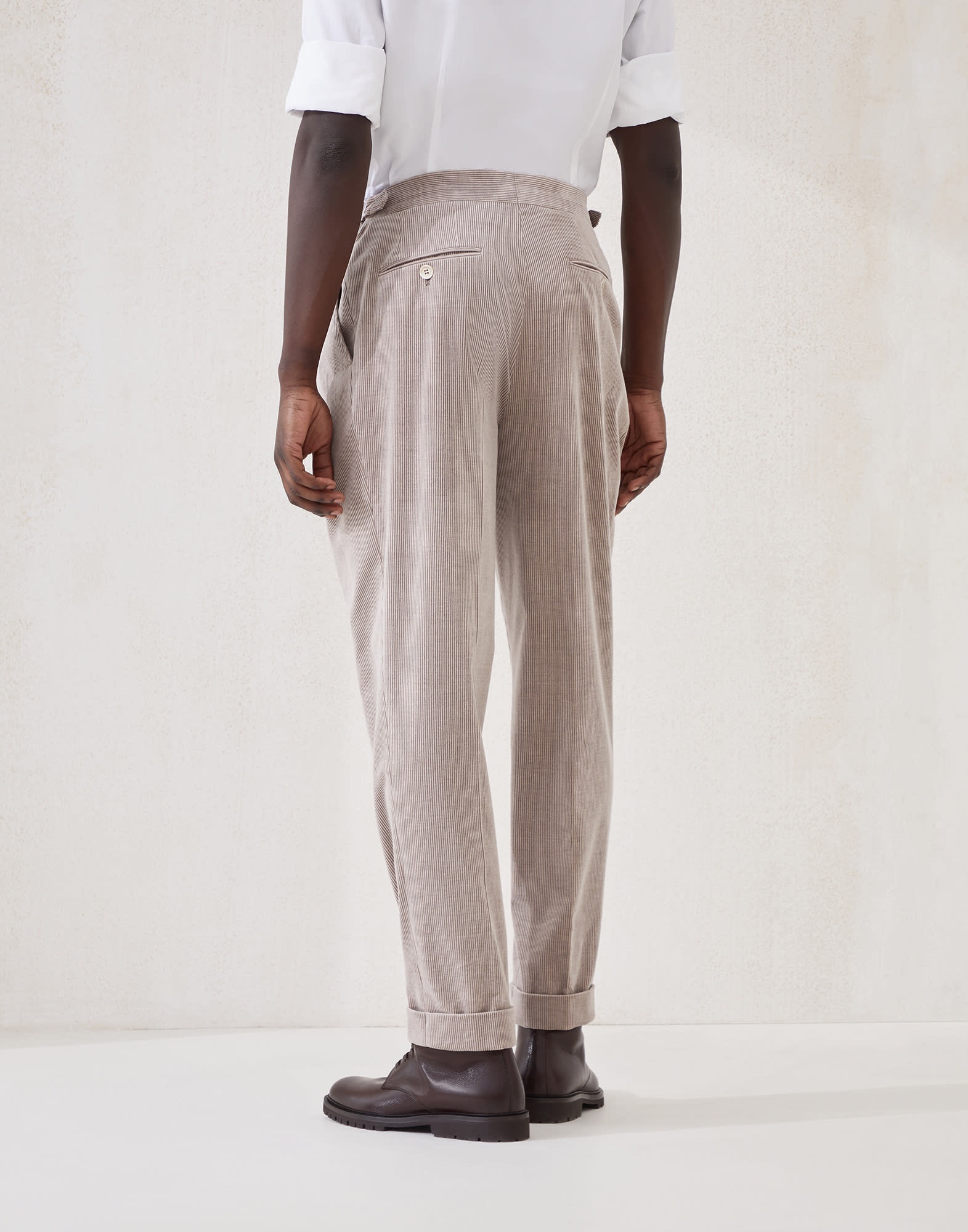 Comfort cotton and cashmere corduroy tailor fit trousers with double pleats and waist tabs - 2