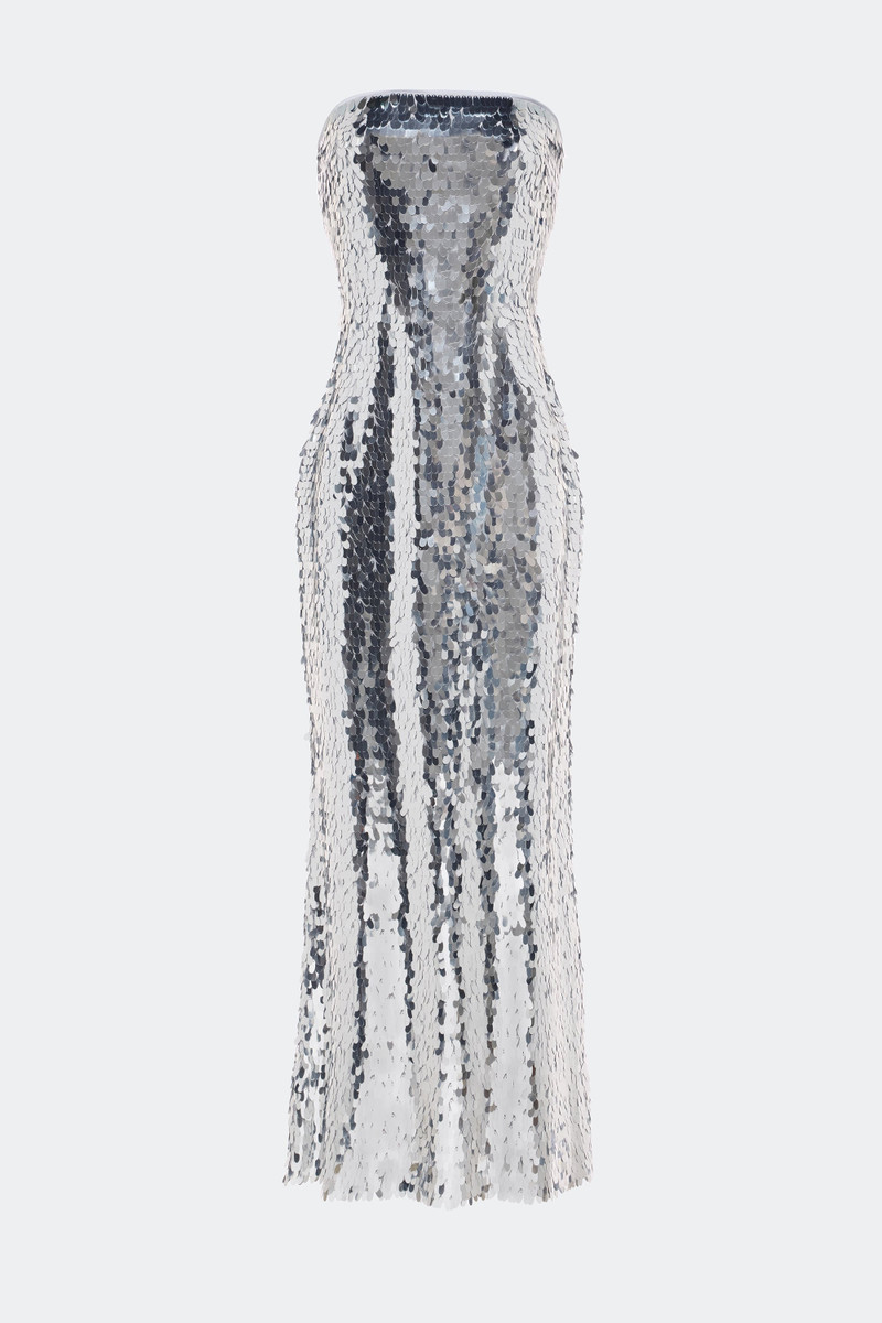 Sculpty Strapless Sequin Dress In Satellite Silver 3