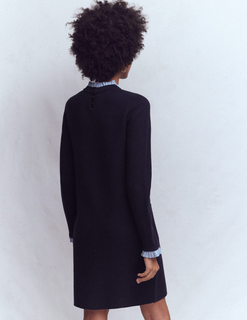 Trim Knitted Dress-Navy 5