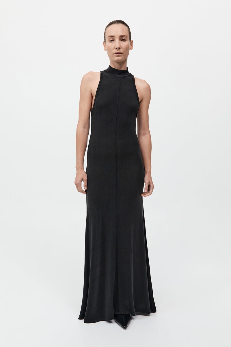 Racer Back Jersey Maxi Dress - Black - 2