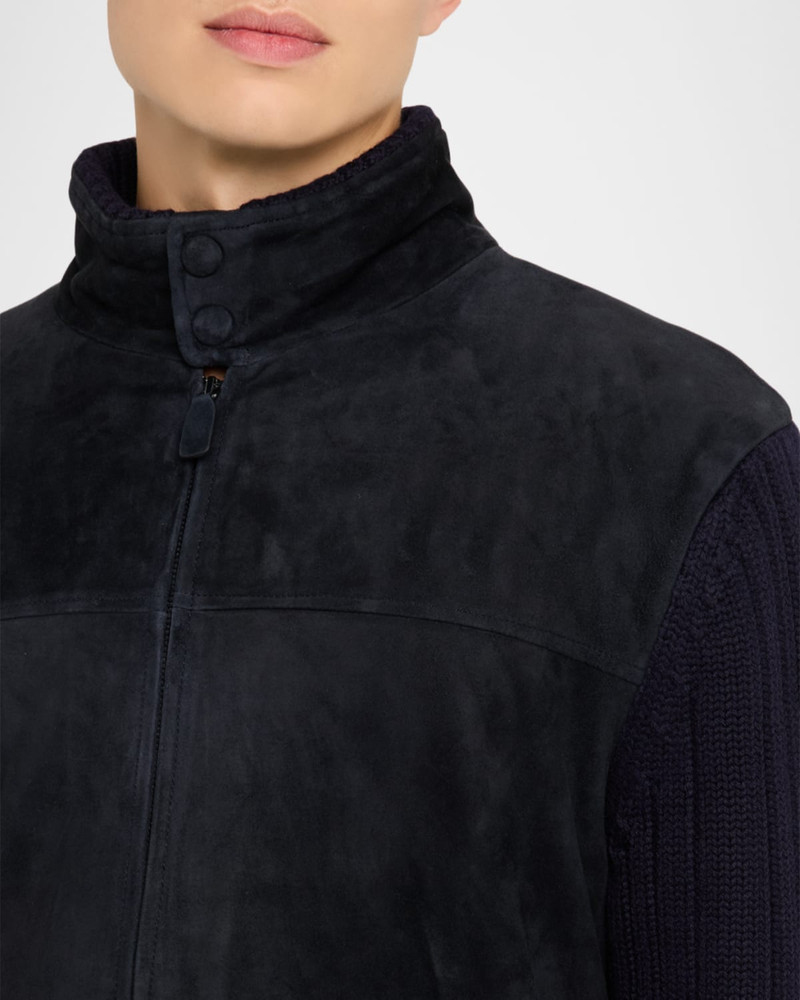Men's Suede and Wool-Knit Full-Zip Jacket 5