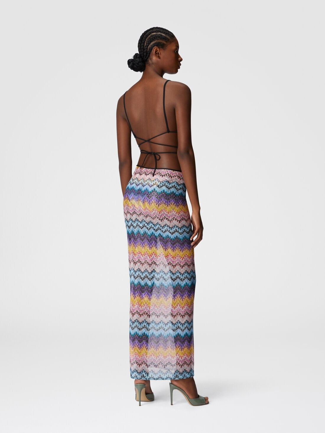 Long printed lace skirt with zig zag pattern - 3