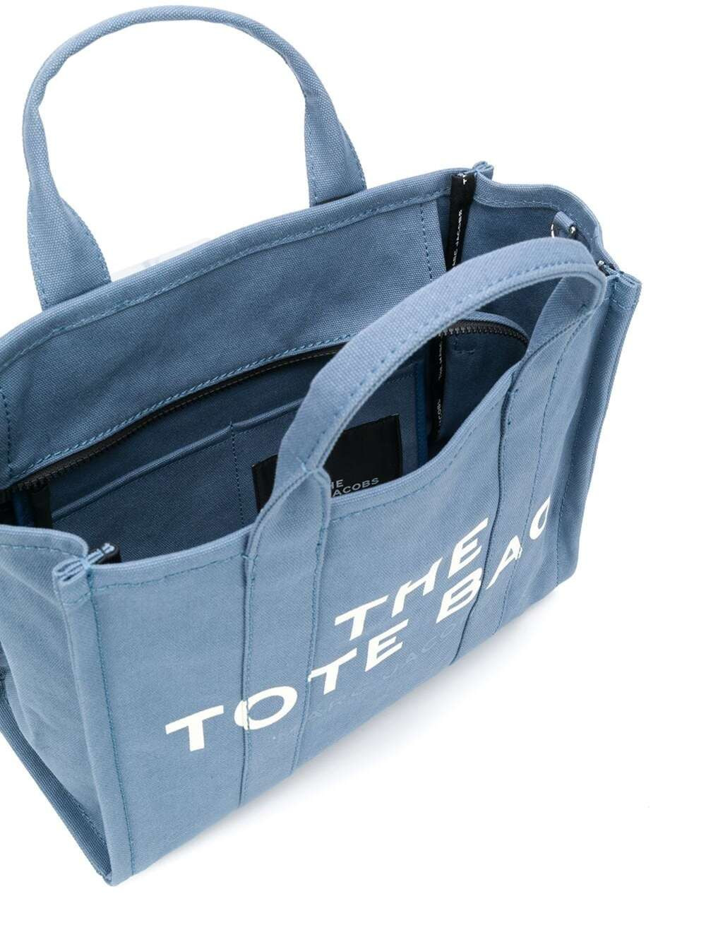 Marc Jacobs Women Light Blue Canvas Traveler Tote Handbag With Logo Print - 4