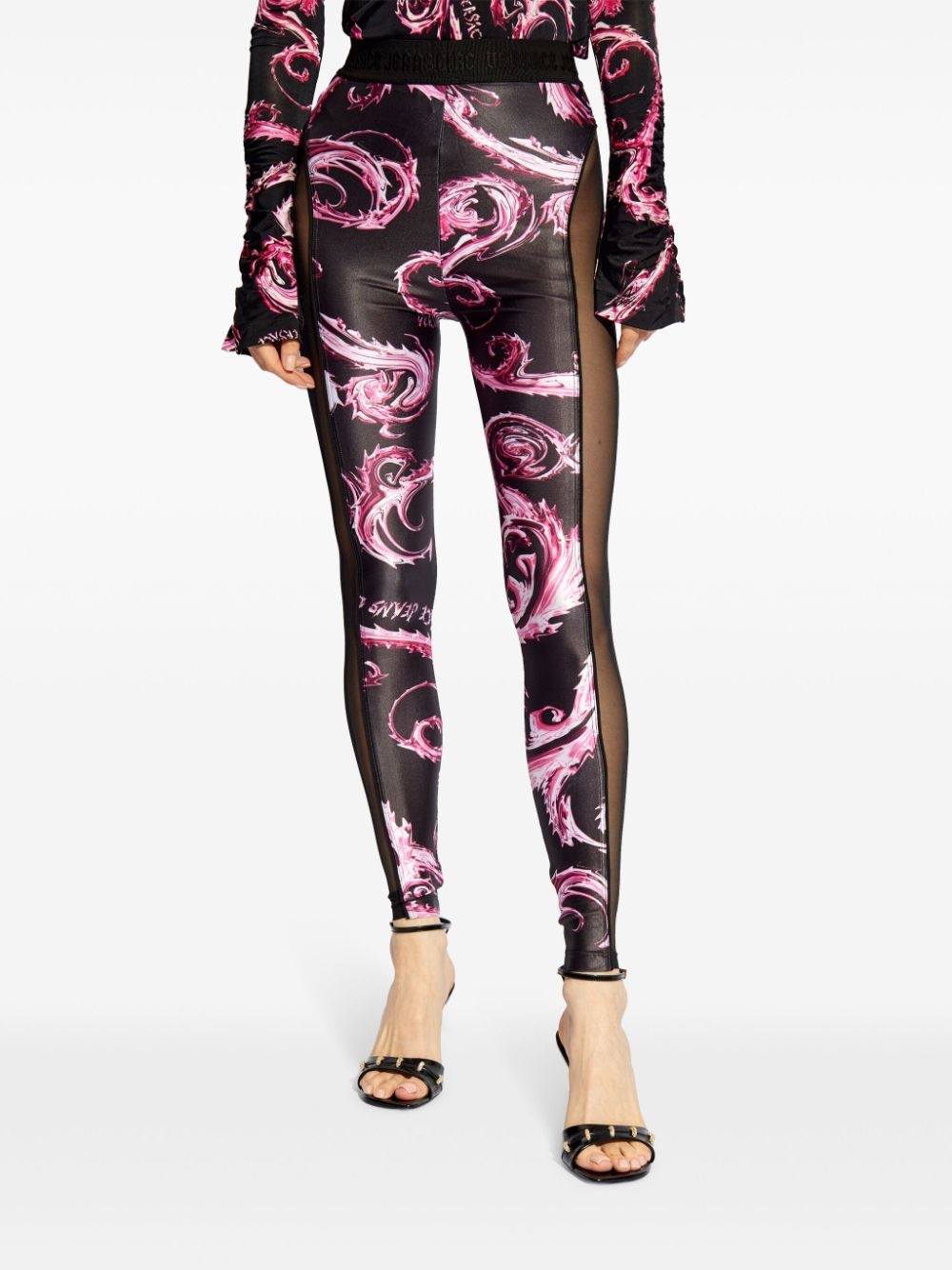 Barocco-print panelled leggings - 3