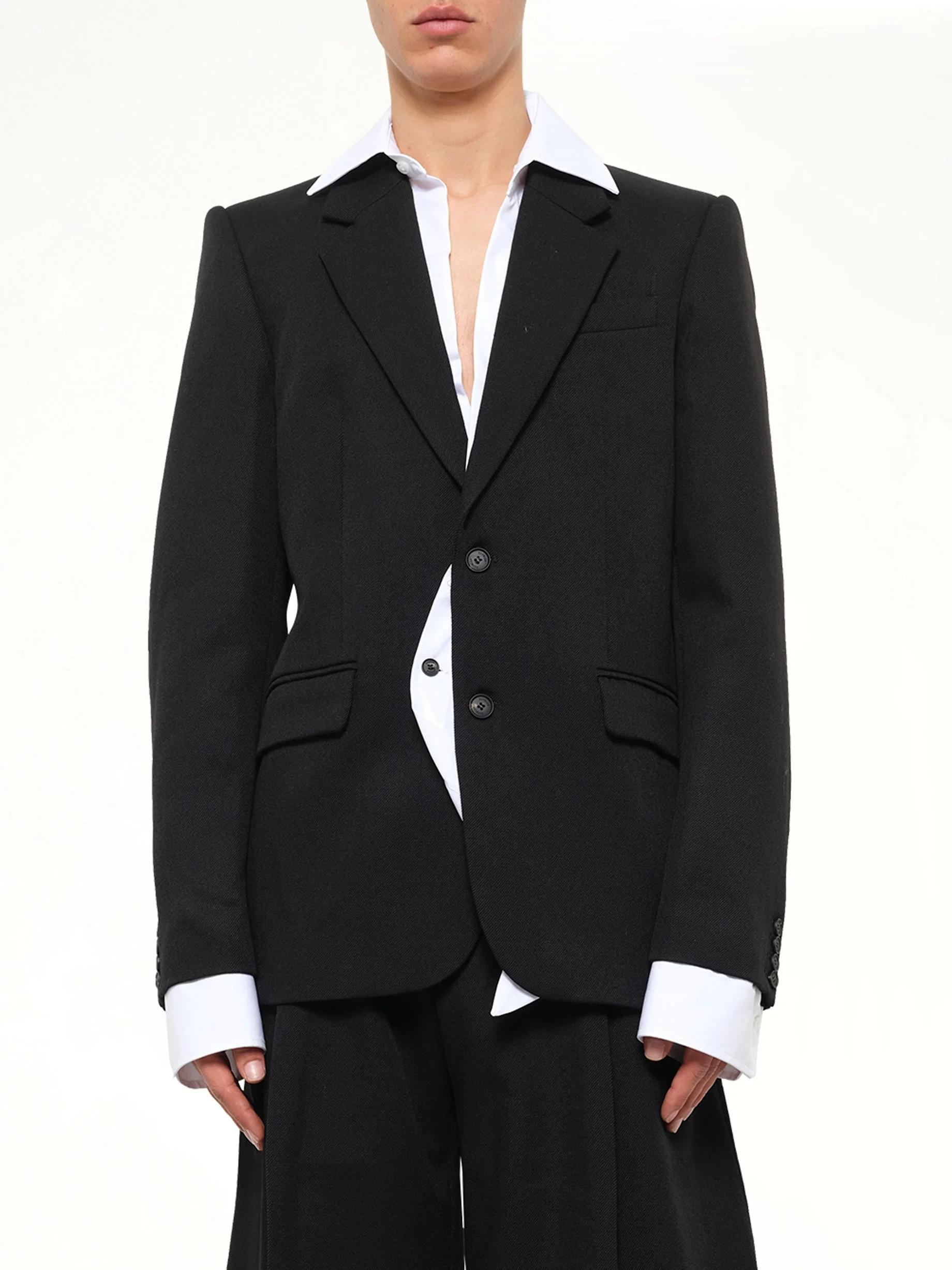Illusion Tailored Wool Jacket in Black - 1