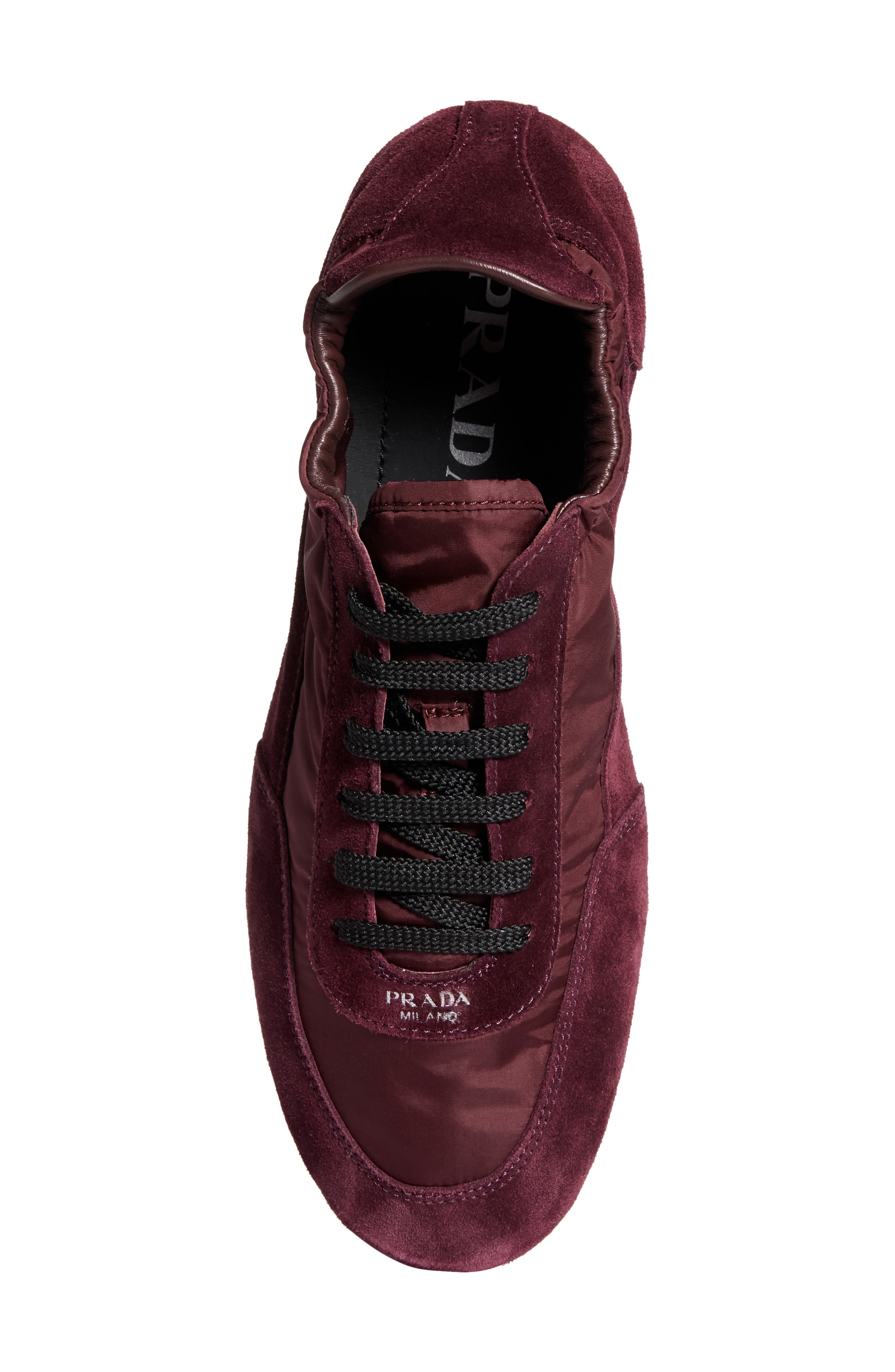 Prada Collapse Mixed Media Low Top Sneaker in Bordeaux at Nordstrom - 5