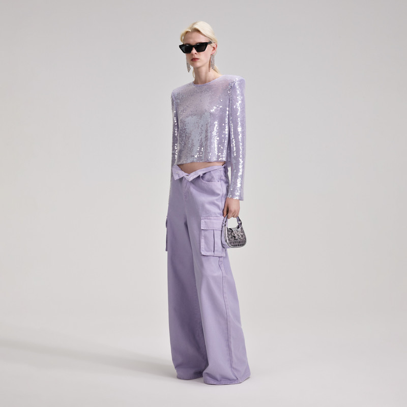 self-portrait Lilac Sequin Top outlook