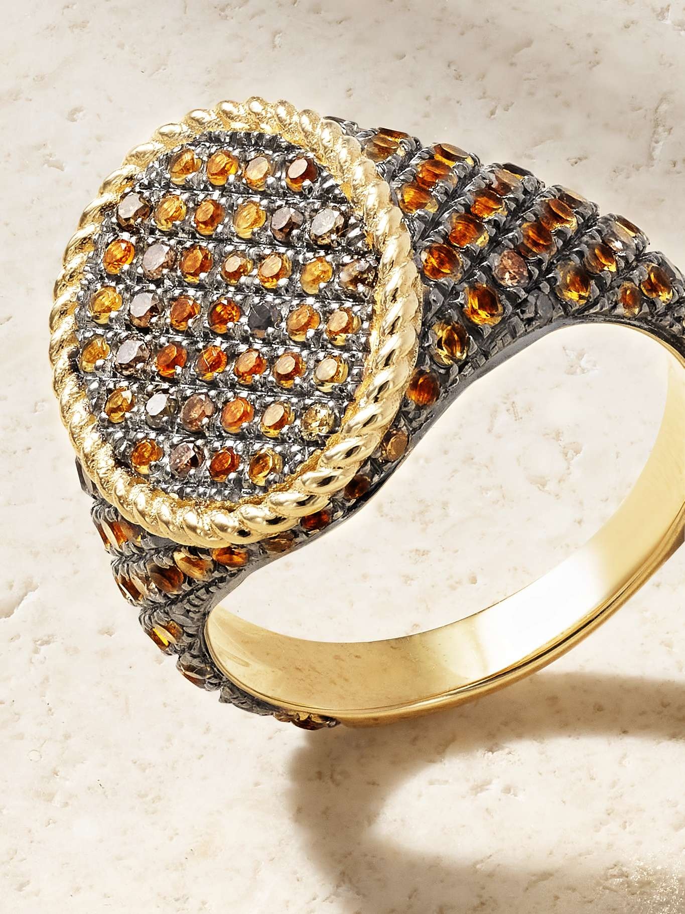 Chevalière Ovale 9-karat gold, diamond and citrine ring Gold - 4