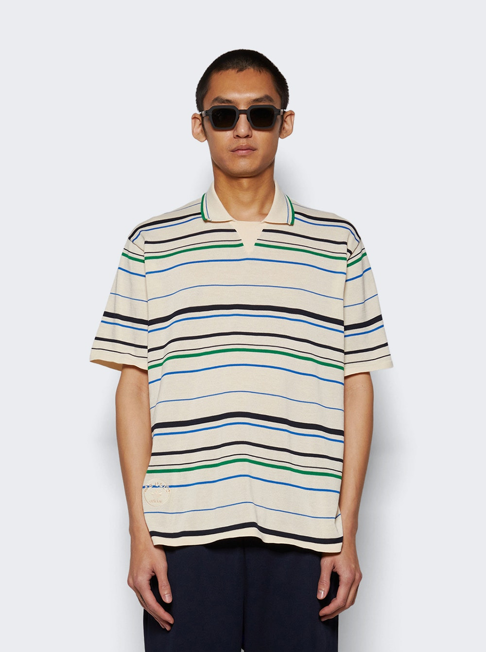 X Wales Bonner Knit Polo Wonder White Stripe - 2