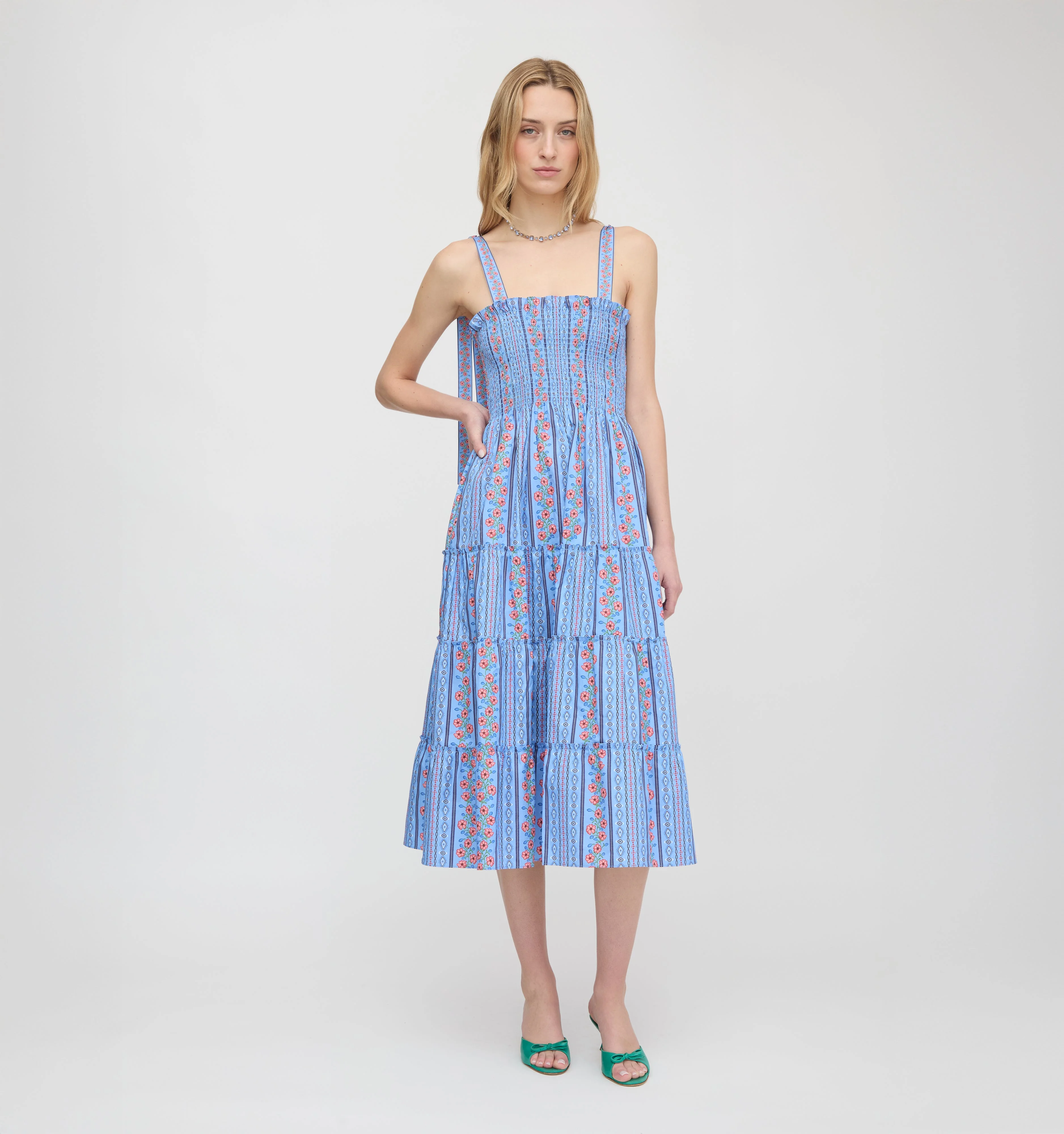The Ribbon Ellie Nap Dress - Blue Floral Batik Stripe - 1