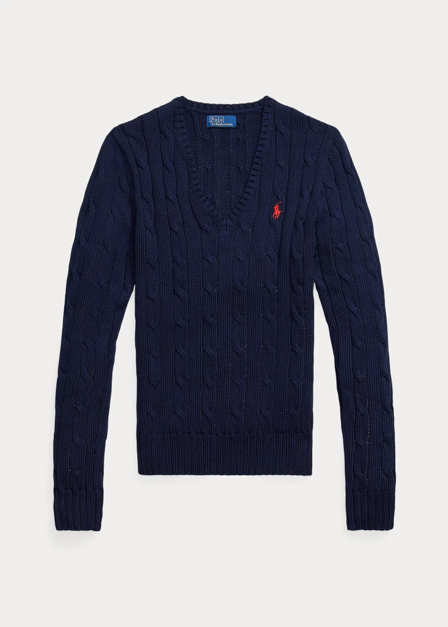 Cable-Knit Cotton V-Neck Sweater - 1