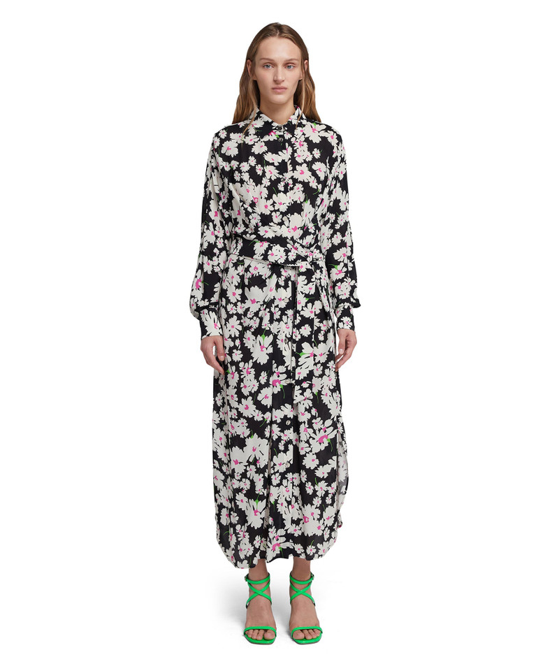 MSGM Fluid fabric chemisier shirt dress with daisy print outlook