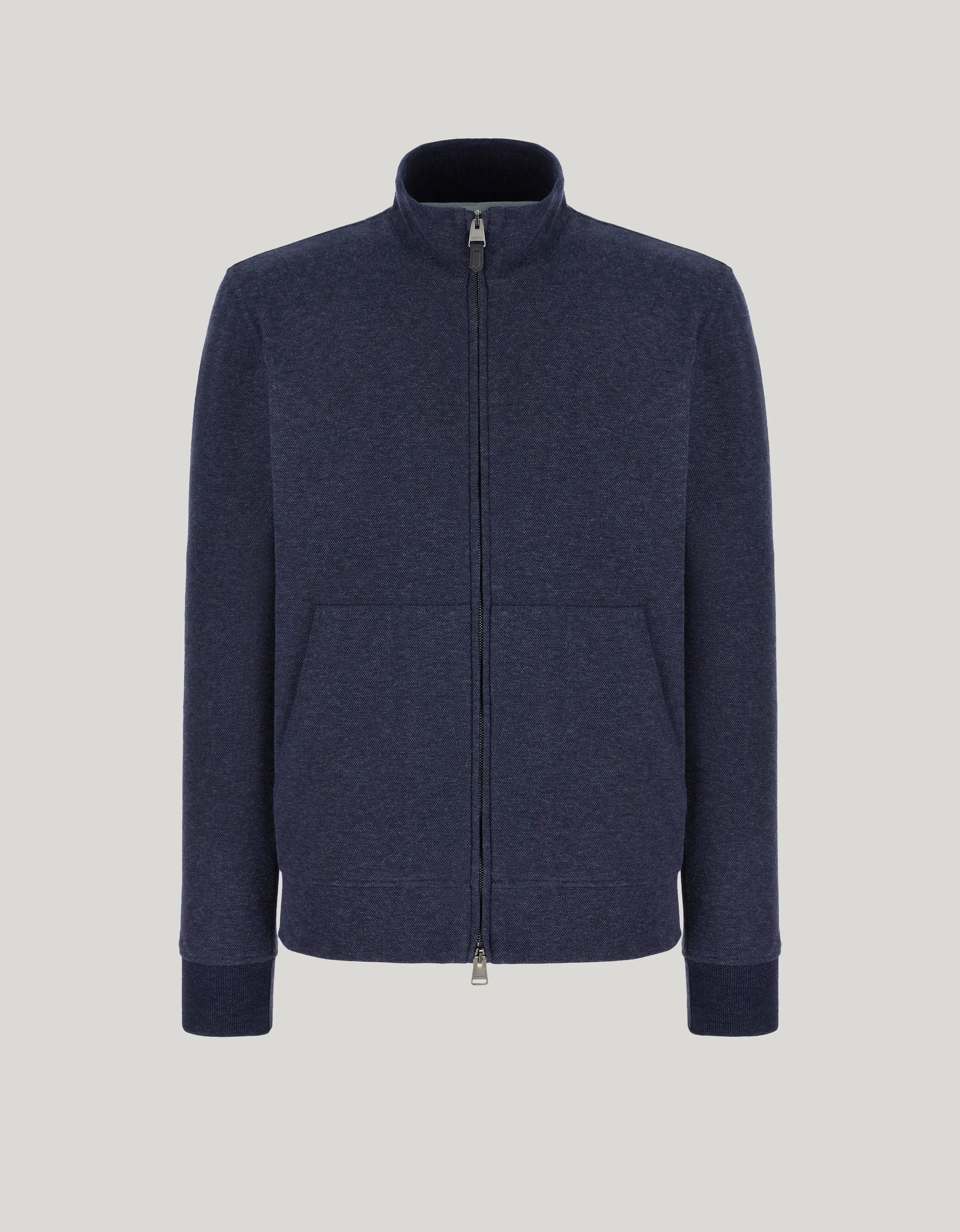 FULL-ZIP SWEATSHIRT IN NAVY DOUBLE-FACE COTTON WITH MOCK NECK - 1