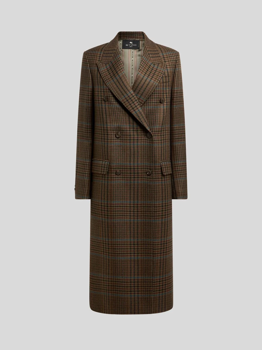 DOUBLE-BREASTED WOOL COAT WITH PRINCE OF WALES MOTIF - 1