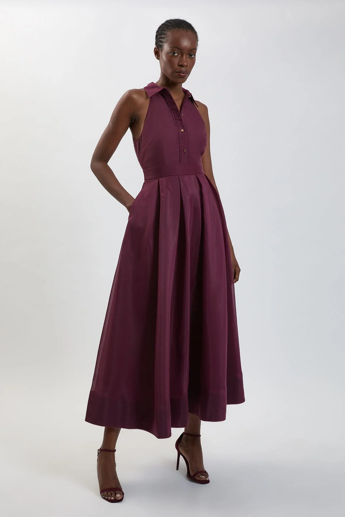 Petite Organza Collared Maxi Dress - 1