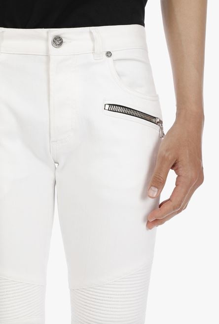 Slim-cut white cotton jeans - 8