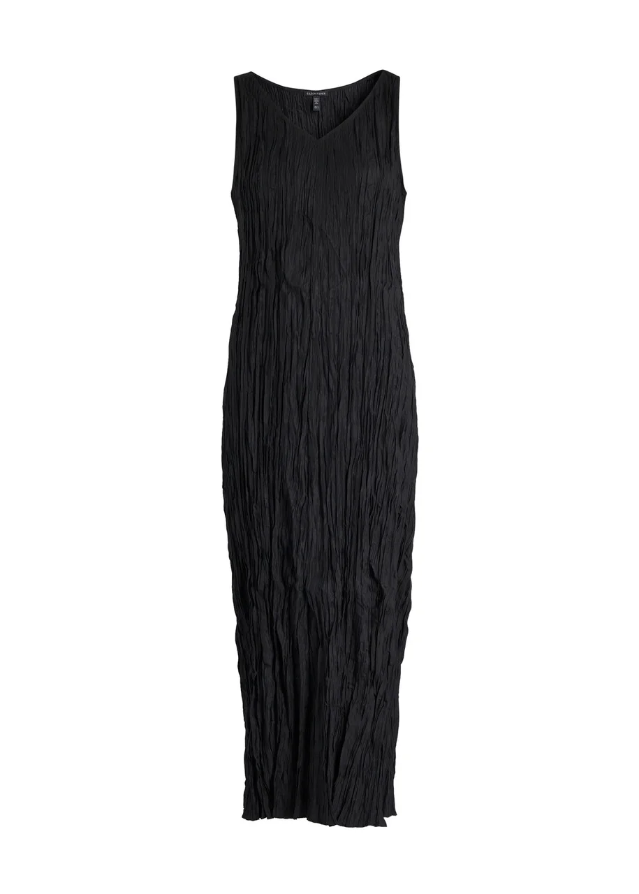 Eileen Fisher Crinkled Plissé Silk Midi Dress - 1