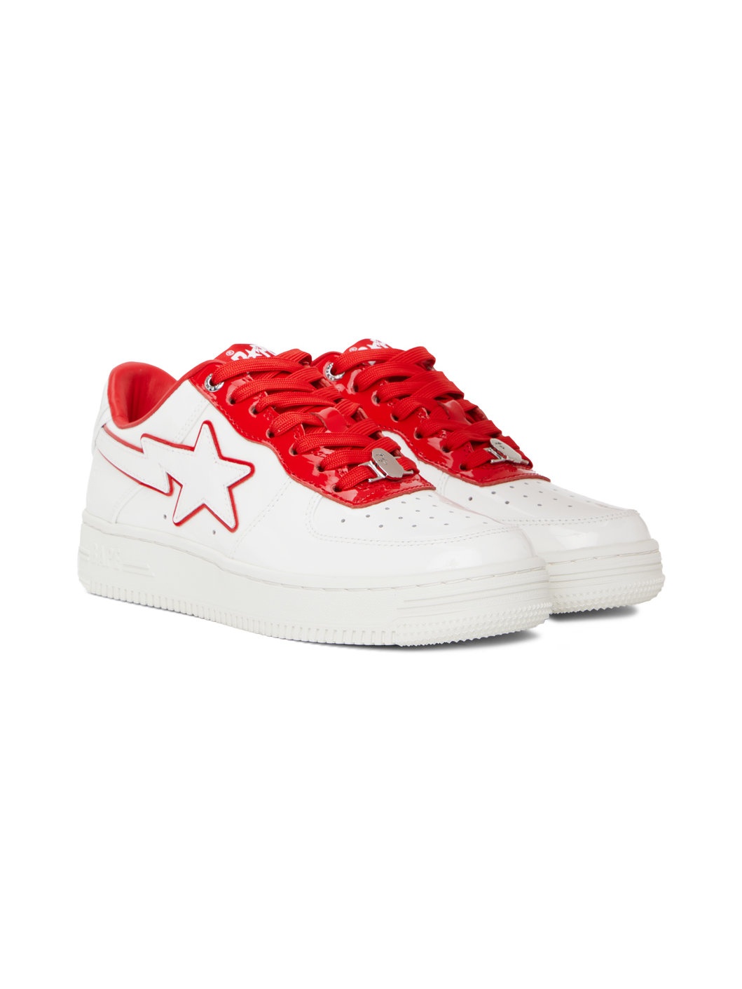 White & Red Patent Leather Sneakers - 4
