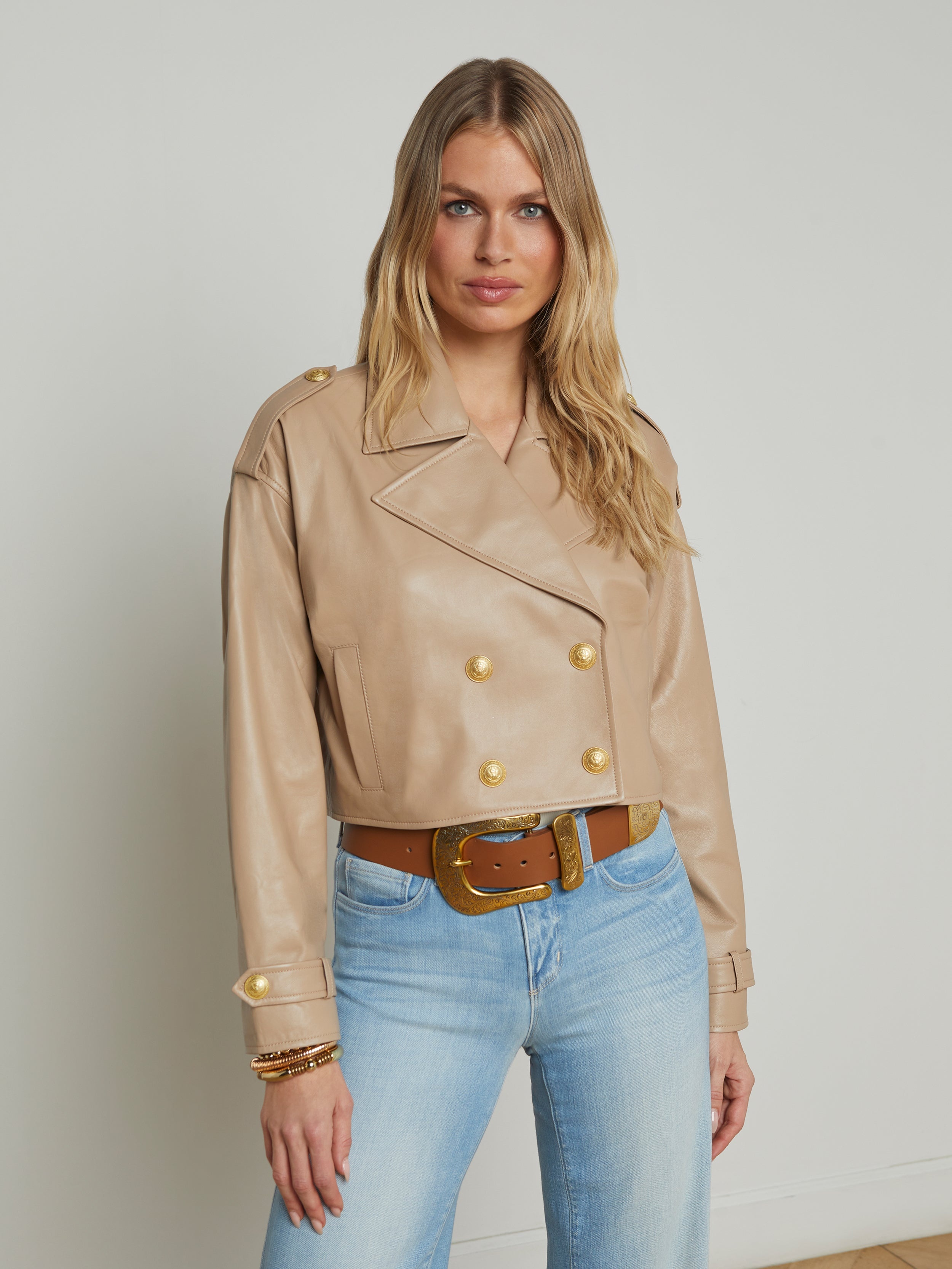 Kento Cropped Leather Trench Coat - 2