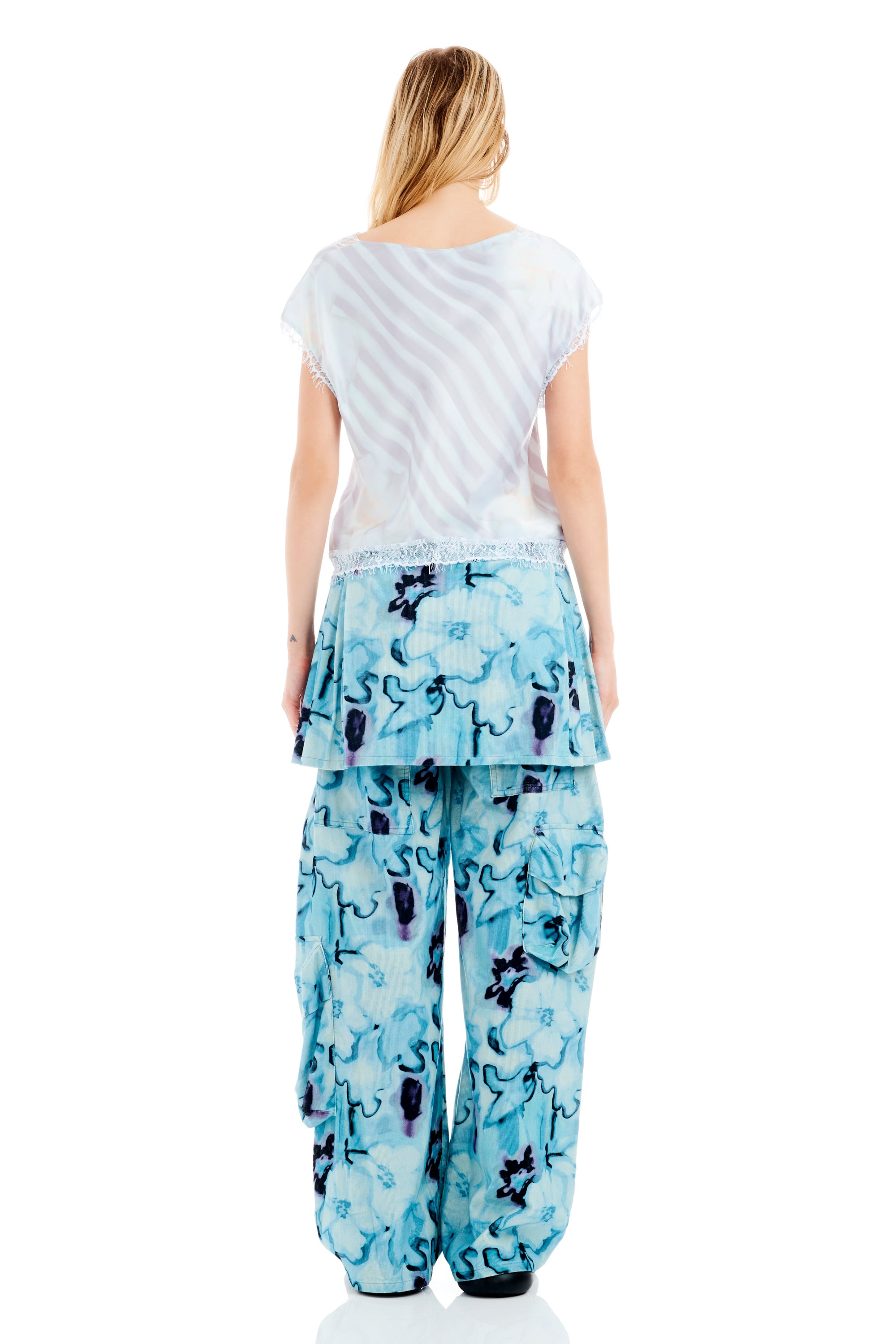 WASHED WAVY NAVY FLOWER STRIPE WATERLILY TOP - 9