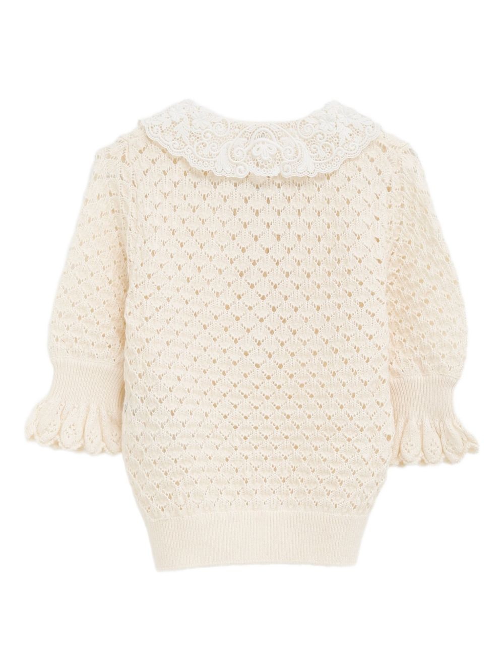 lace-collar open-knit sweater - 2