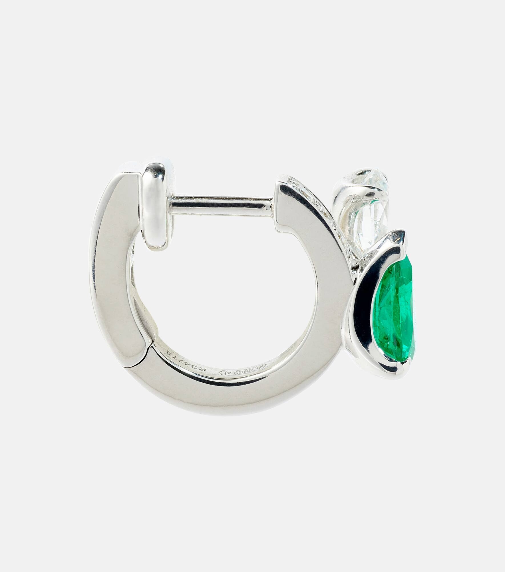 Serti sur Vide 18kt white gold single earring with diamonds and emerald - 2