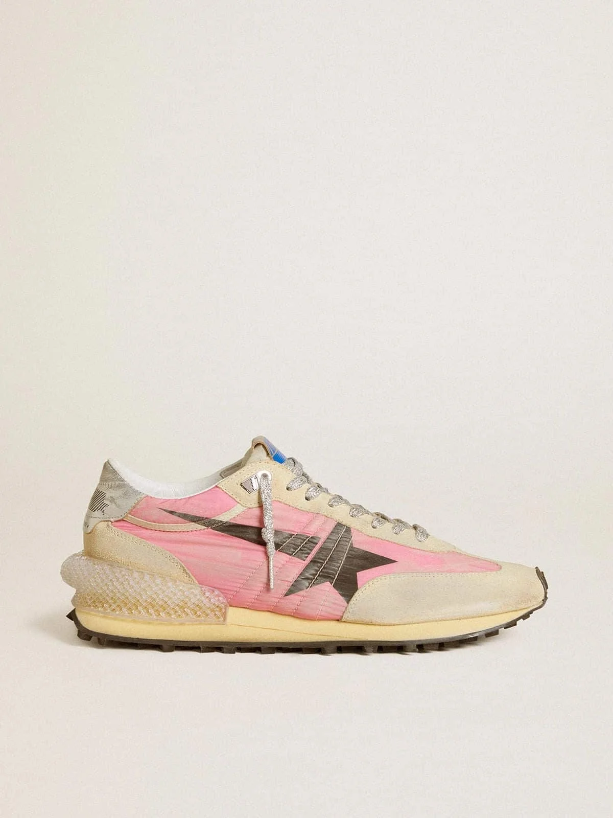 Men's Marathon in pink nylon and gold suede with black printed star - 1