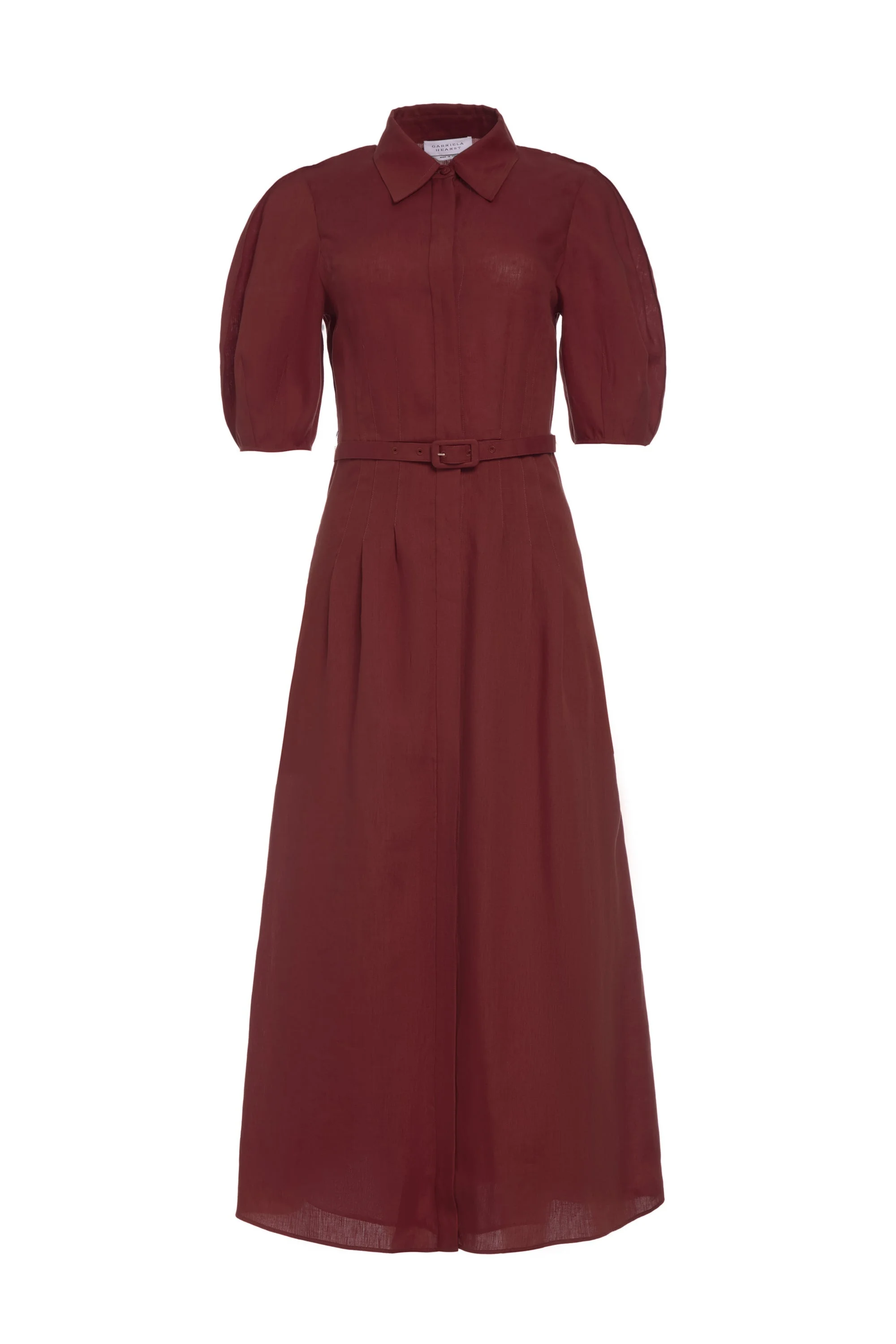 Maude Pleated Midi Shirtdress in Burnt Sienna Aloe Linen - 1