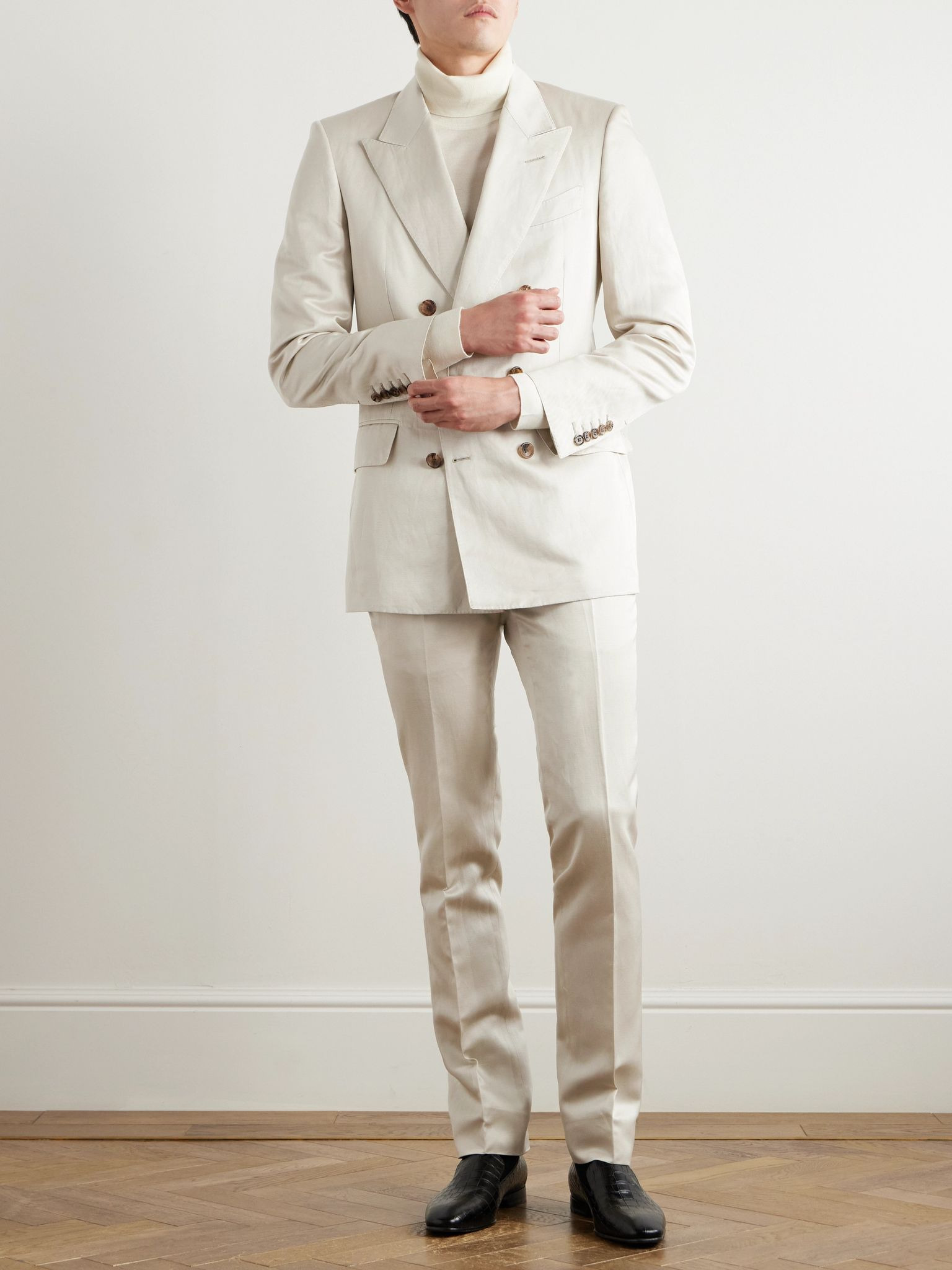 Dyllan Straight-Leg Silk and Linen-Blend Twill Suit Trousers Cream - 2