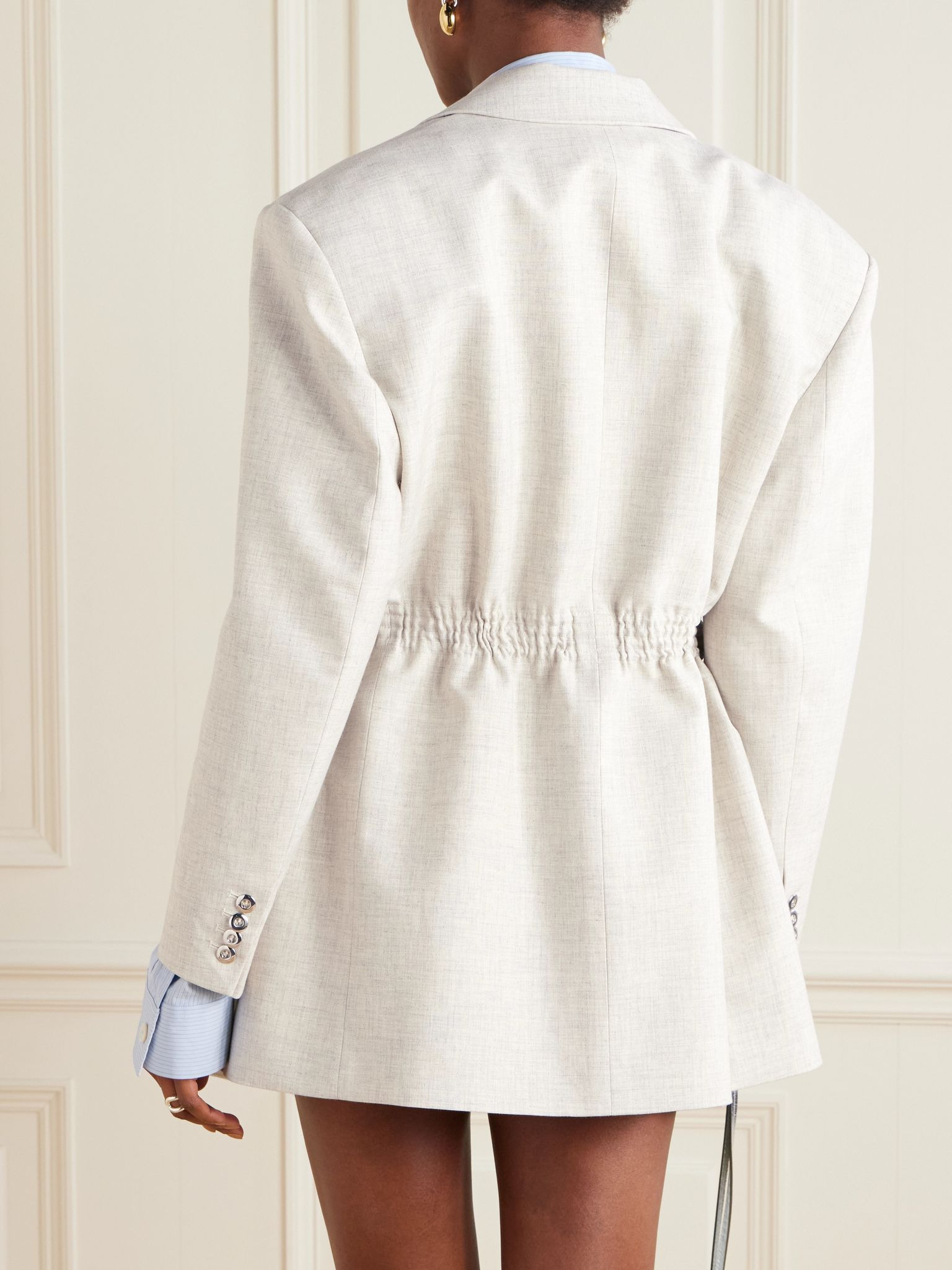 Embellished gathered wool and cotton-blend blazer Gray - 4