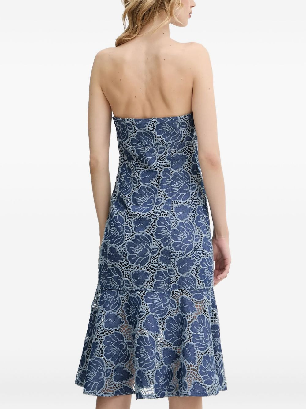 floral-lace strapless dress - 3