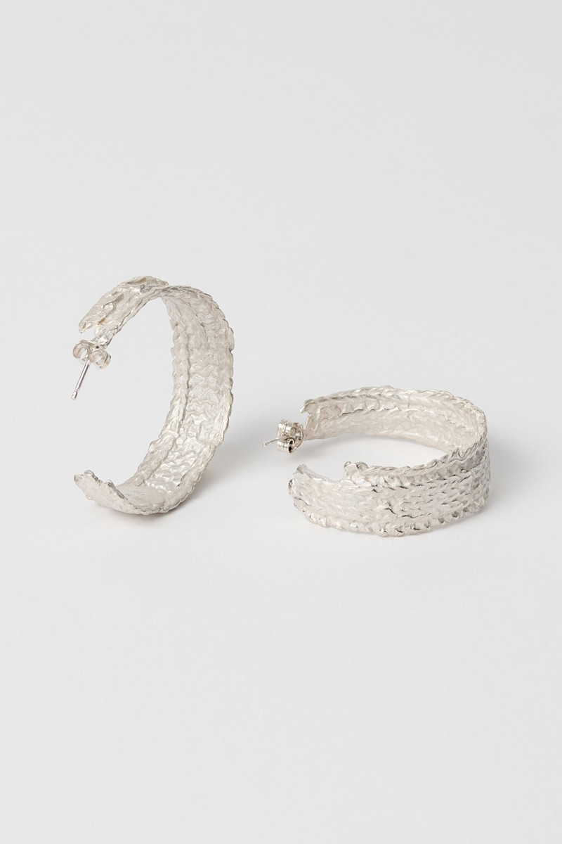 Casted Knit Hoop Frosted White Sterling Silver 1