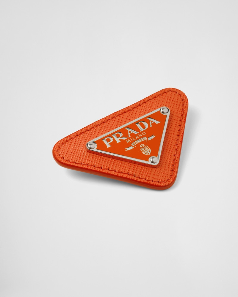 Prada Enameled triangle pin with Saffiano trim outlook