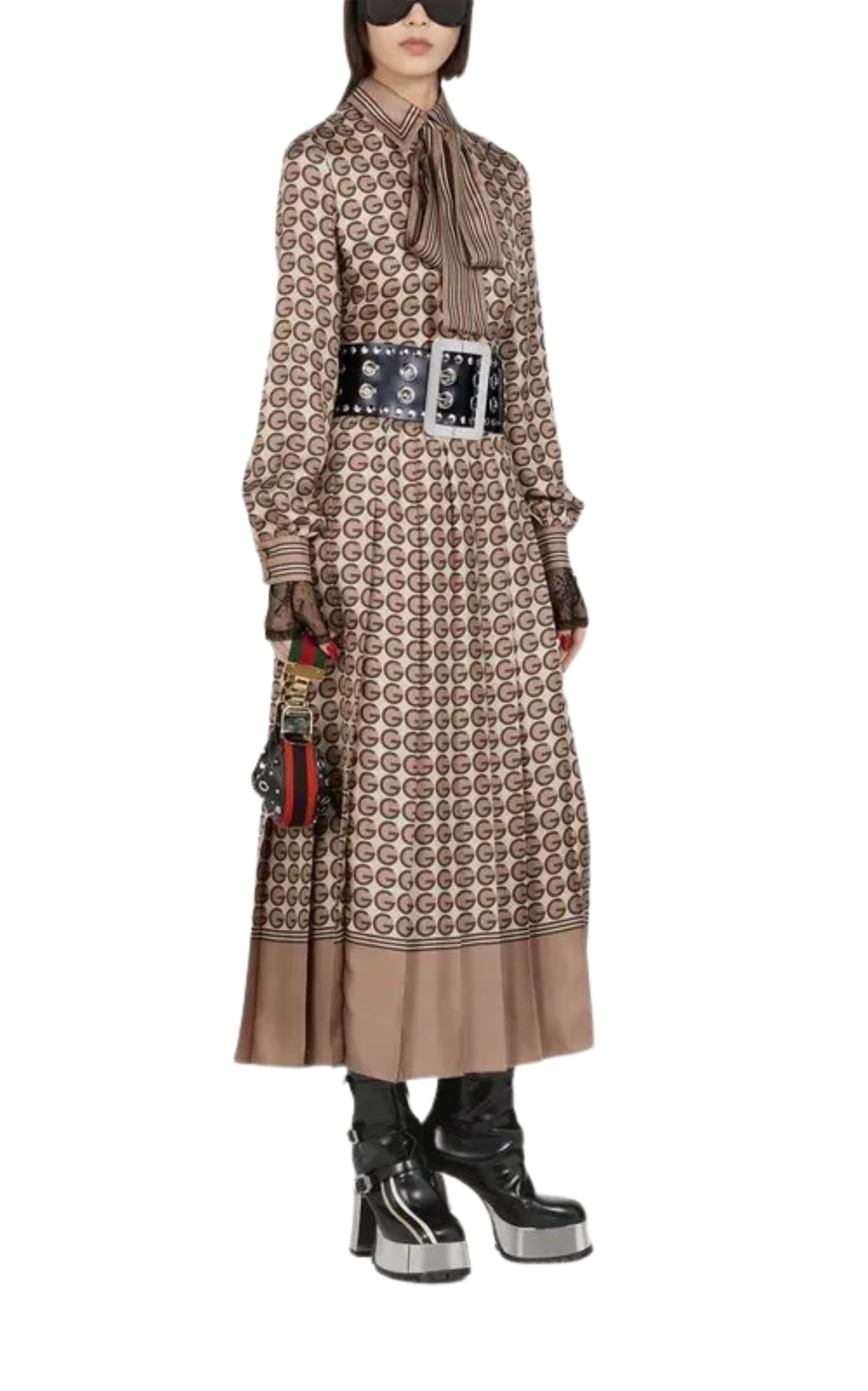 Round G Printed Silk Shirt Dress - 3