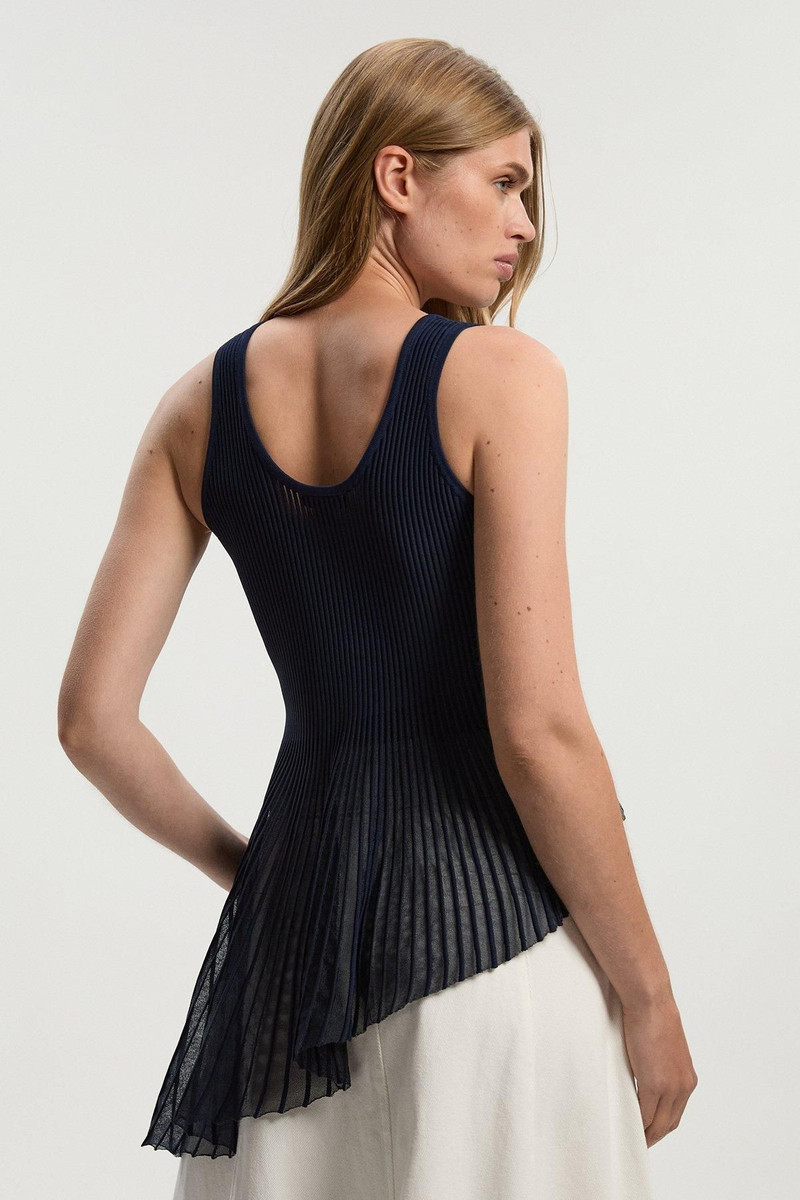 Viscose Blend Sleeveless Knitted Asymmetric Hem Top With Sparkle Sheer Detail 6