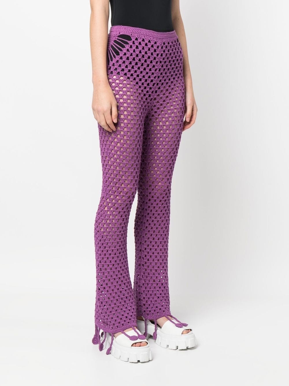 crochet tassel-trim flared trousers - 3