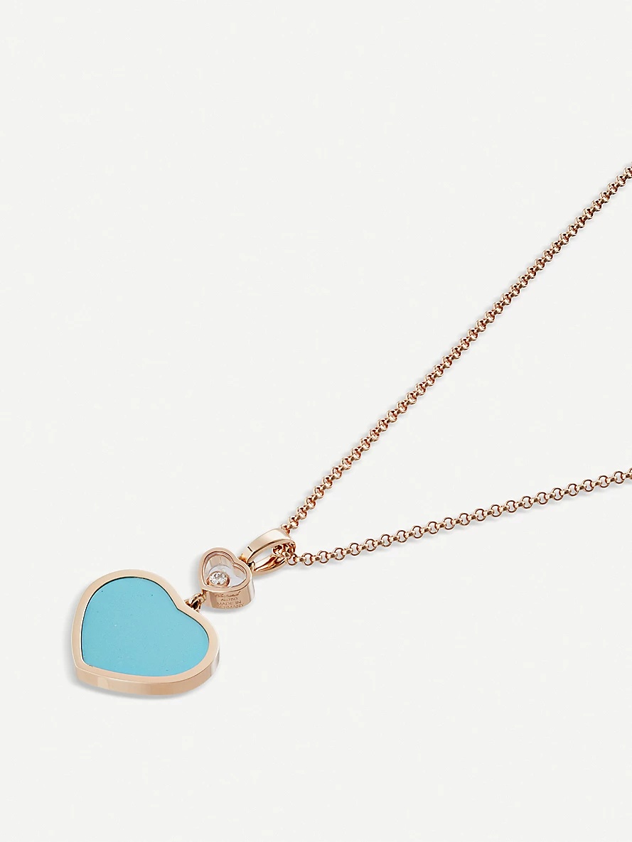 Happy Hearts 18ct rose-gold, diamond and turquoise necklace - 3