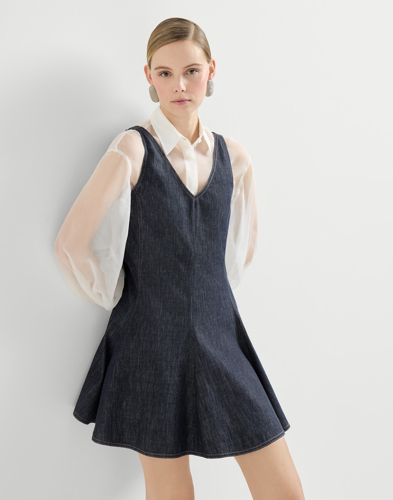 Cotton denim-effect twill mini dress 5