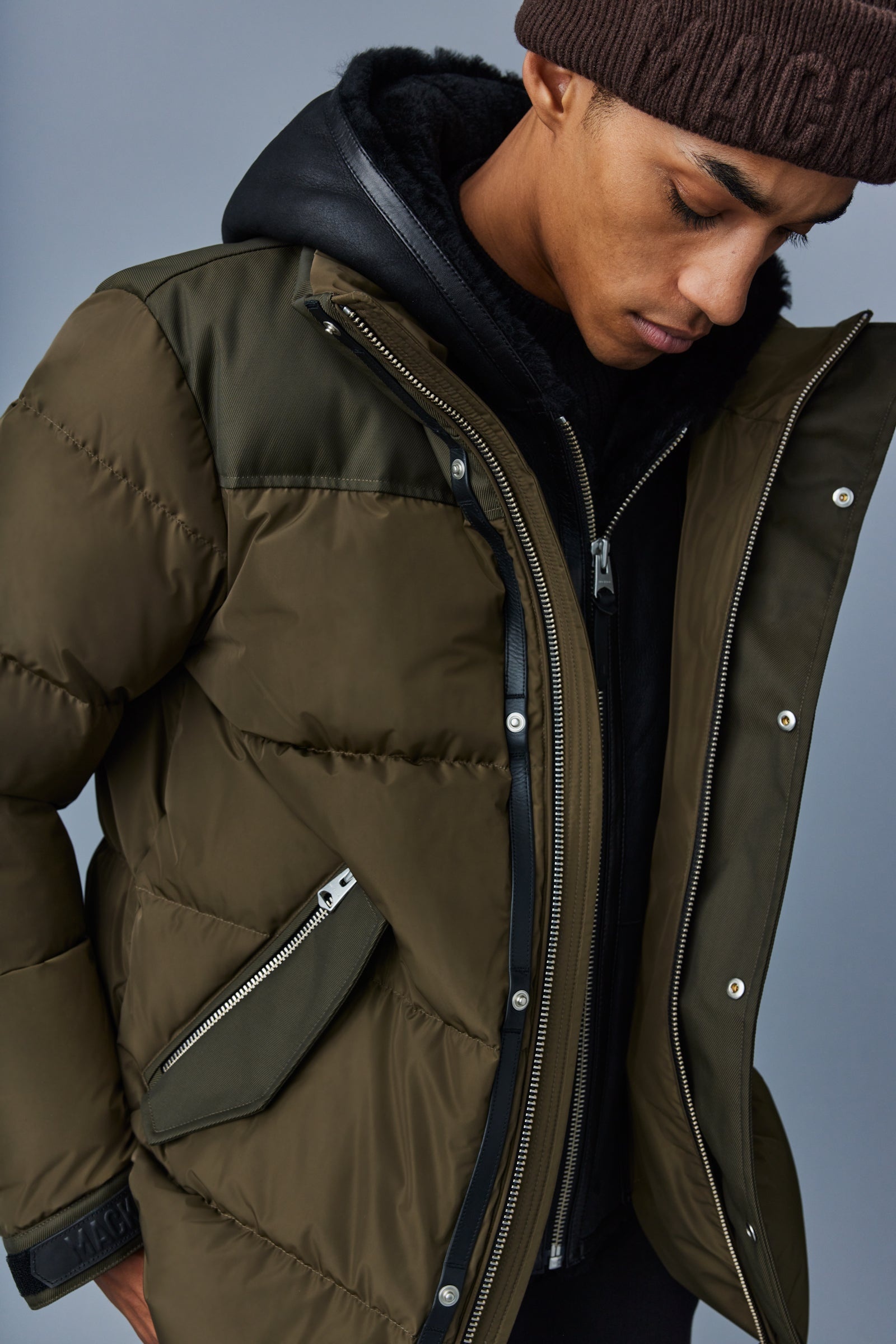 RILEY classic down jacket with removable shearling bib - 5
