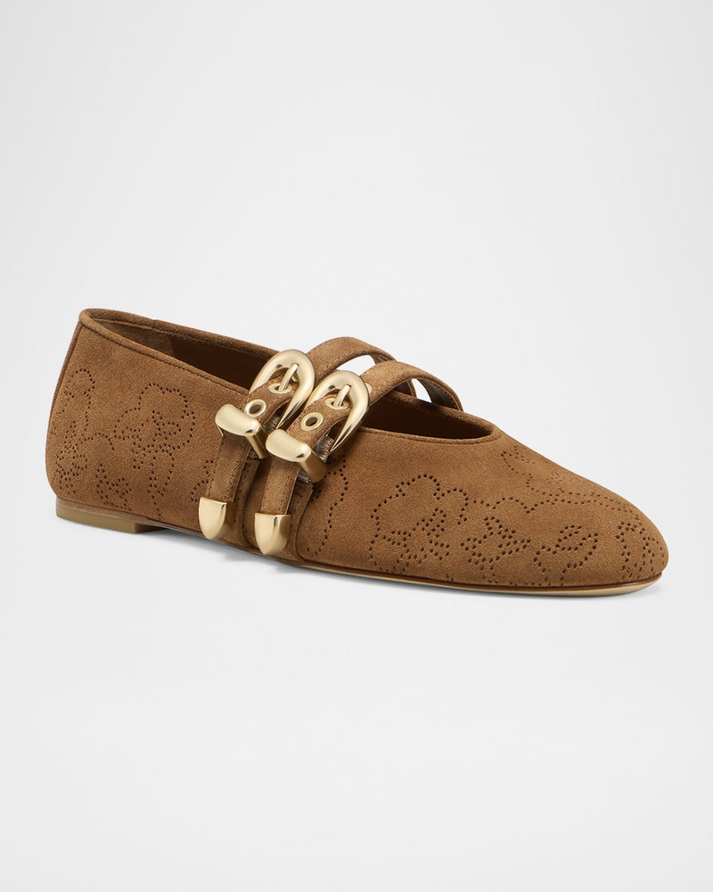 Stuart Weitzman Maven Perforated Suede Mary Jane Flats outlook
