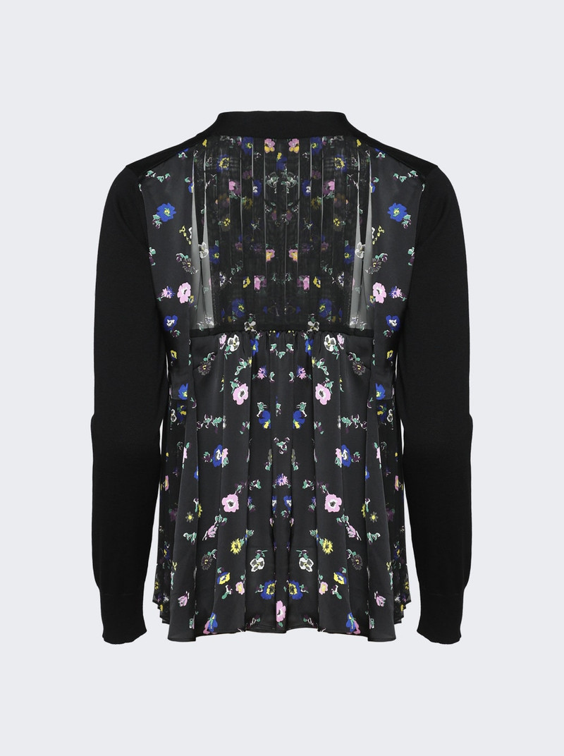 sacai Floral Print X Cotton Knit Cardigan Black outlook