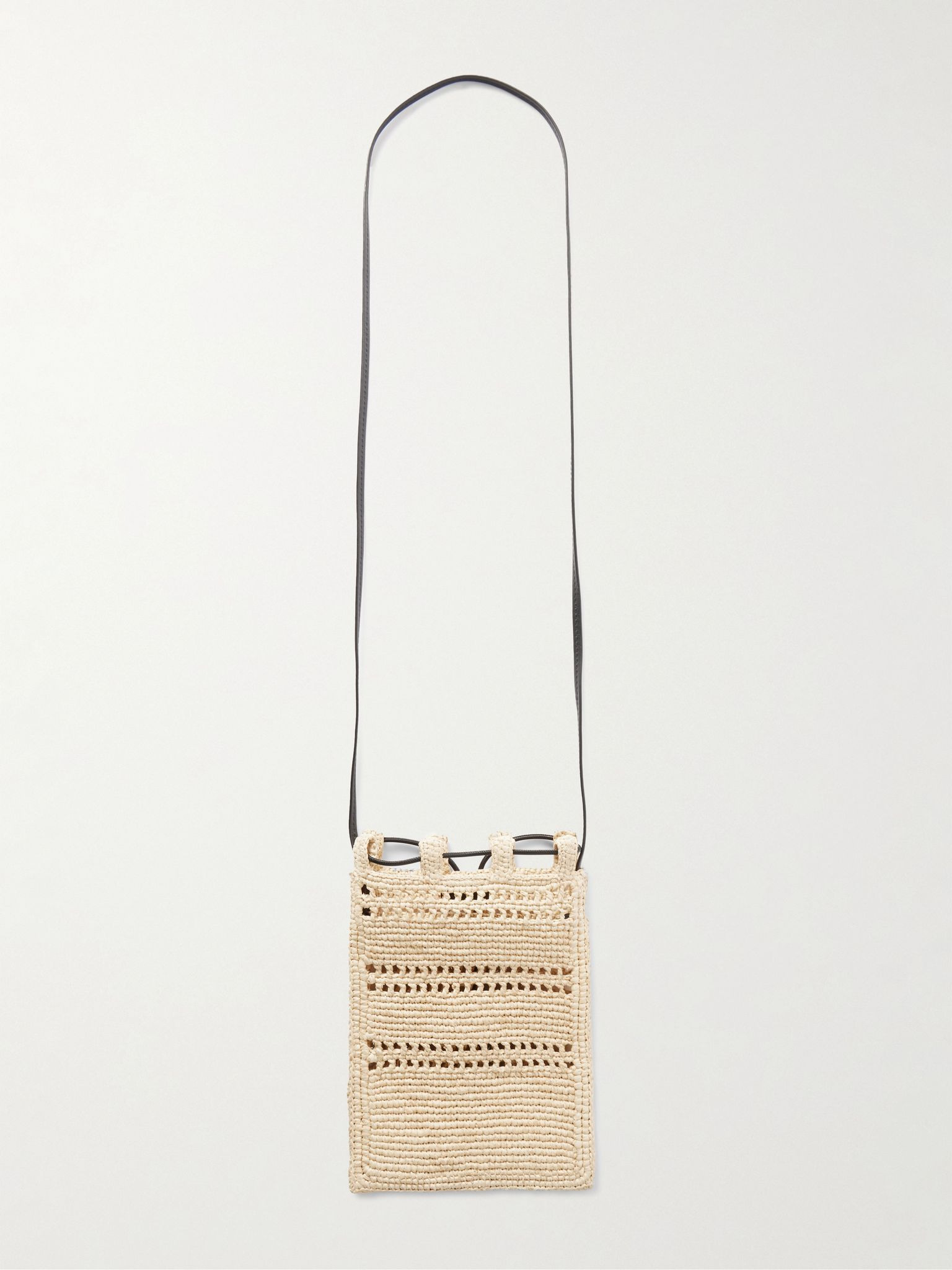 + Paula's Ibiza Leather-Trimmed Embroidered Raffia Messenger Bag Neutral - 3