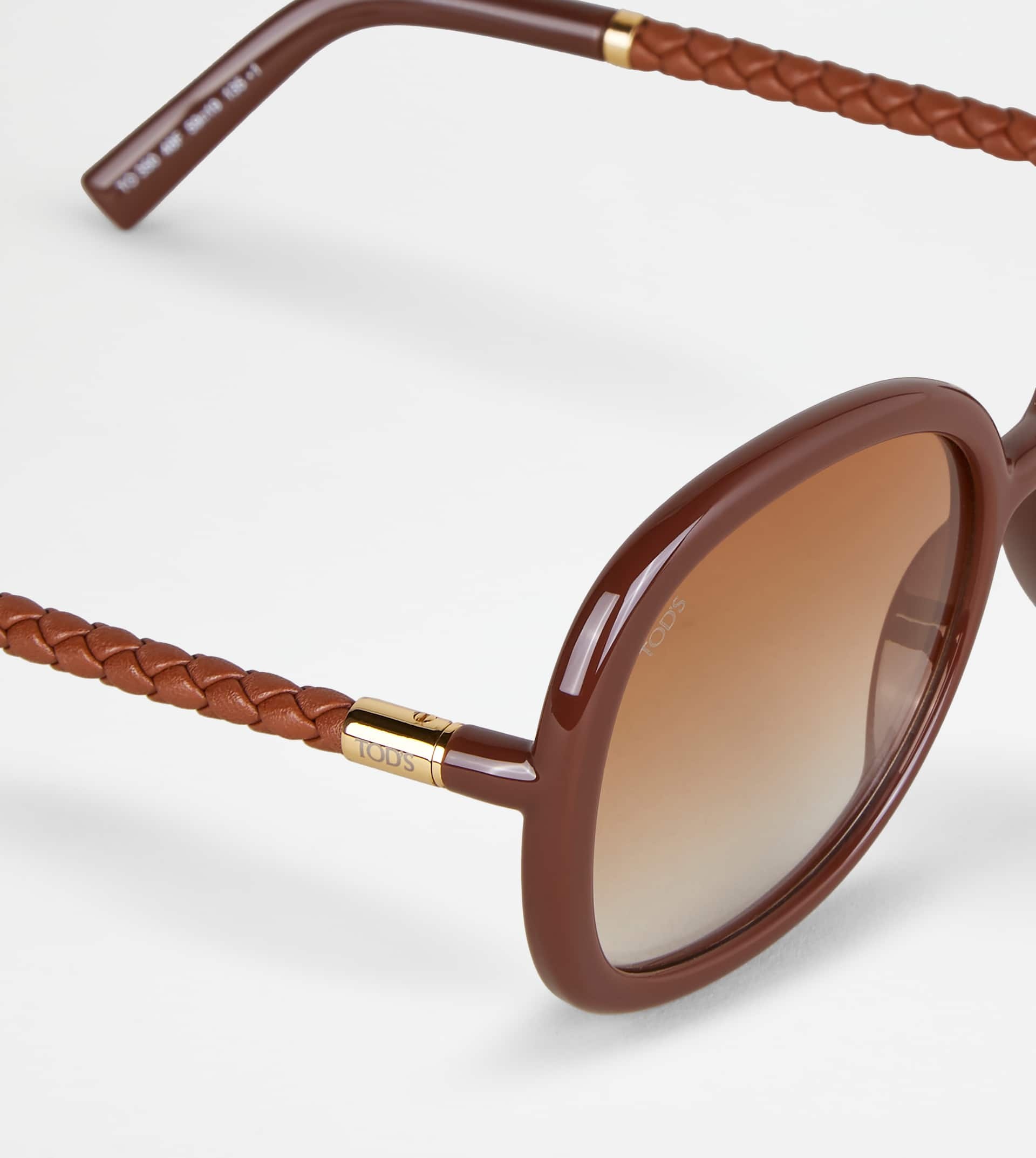 SUNGLASSES WITH TEMPLE IN LEATHER - BROWN - 4