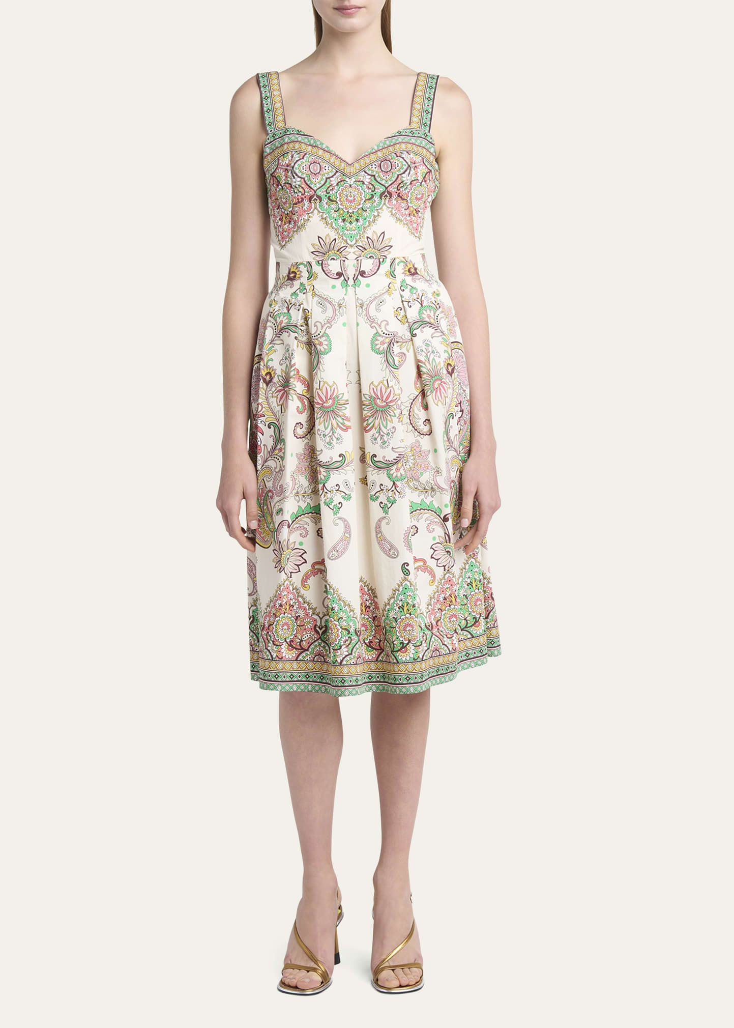 Paisley Cotton Sweetheart Midi Dress - 2