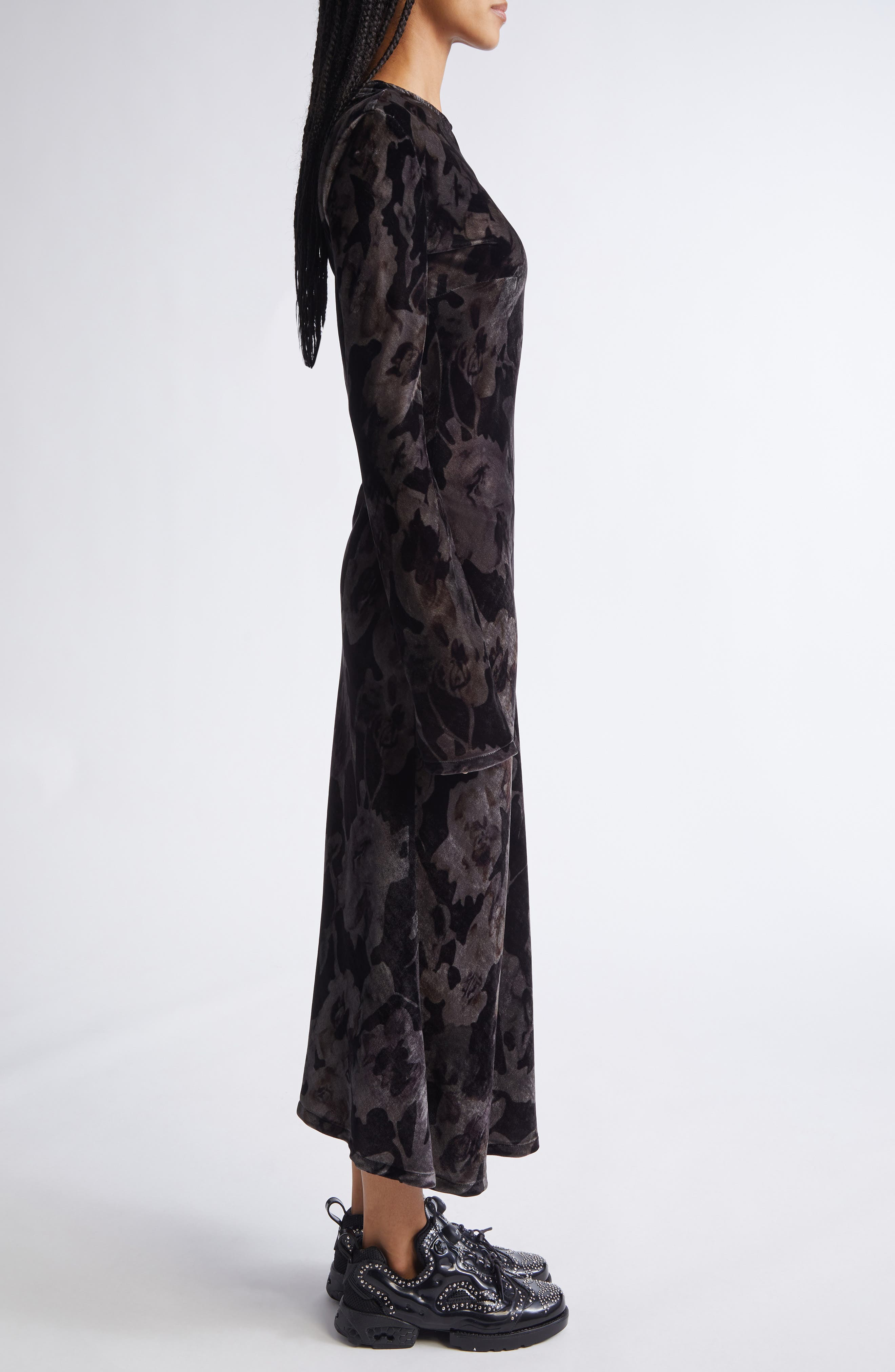 Collina Strada Yuri Leopard Floral Long Sleeve Crepe Dress in Black Watercolor Roses at Nordstrom - 3