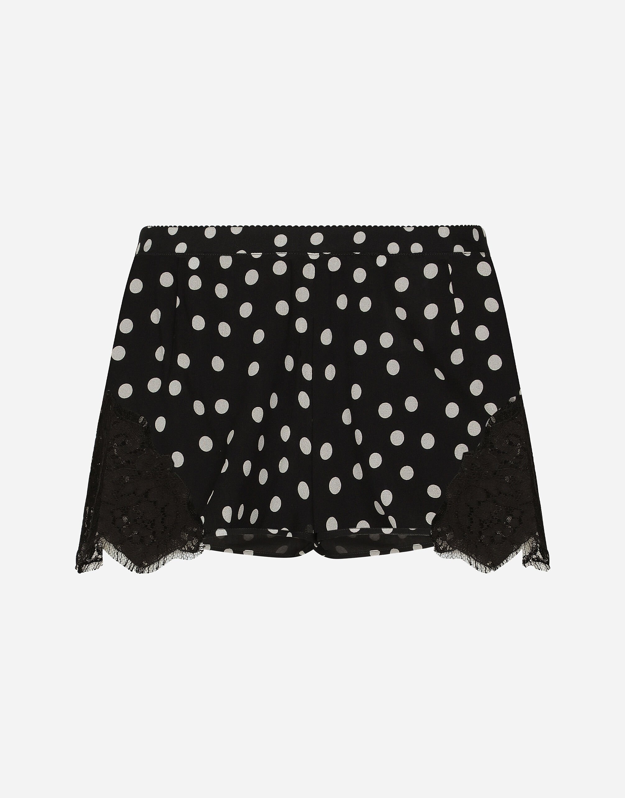 Polka-dot silk lingerie shorts with lace detailing - 1