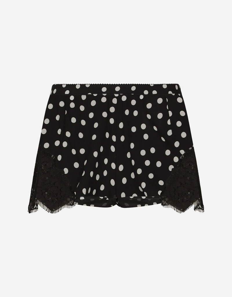 Polka-dot silk lingerie shorts with lace detailing 1